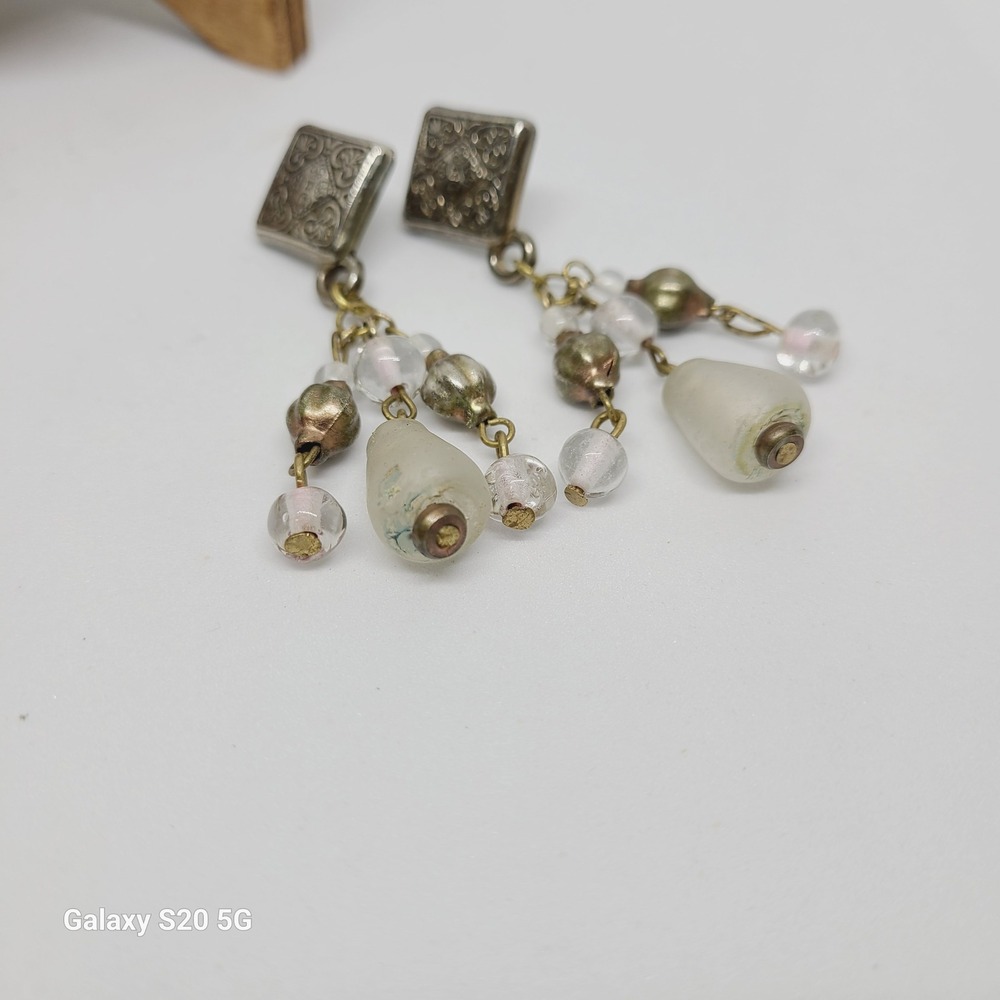Unknown Brand Dangle Earrings Beaded Drop Silver Tone‎ Boho Chic Pre-Owned